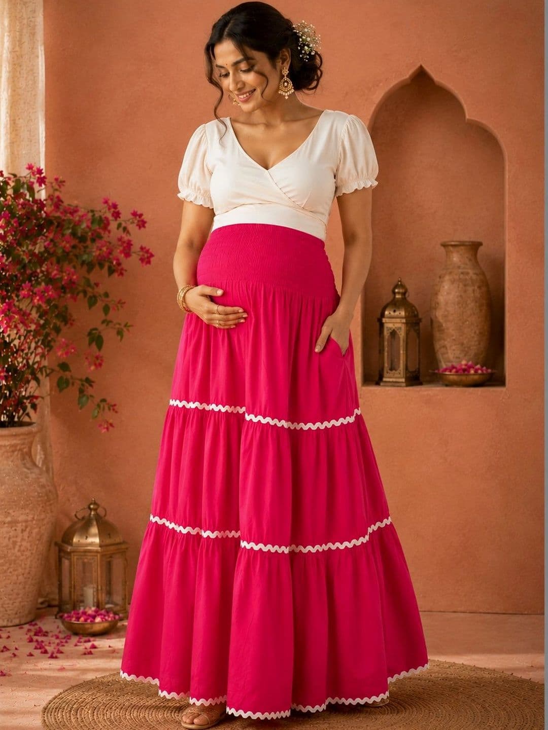 angloindu Women Cotton Tiered Maxi Flared Skirt - view 1