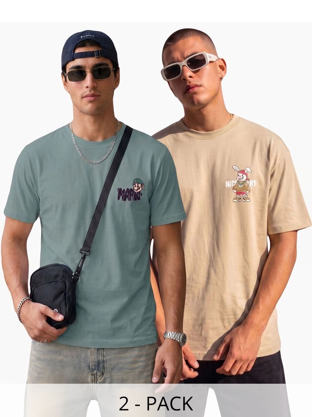 BAESD Pack of 2 Graphic Printed Cotton Relaxed Fit T-shirts - view 1