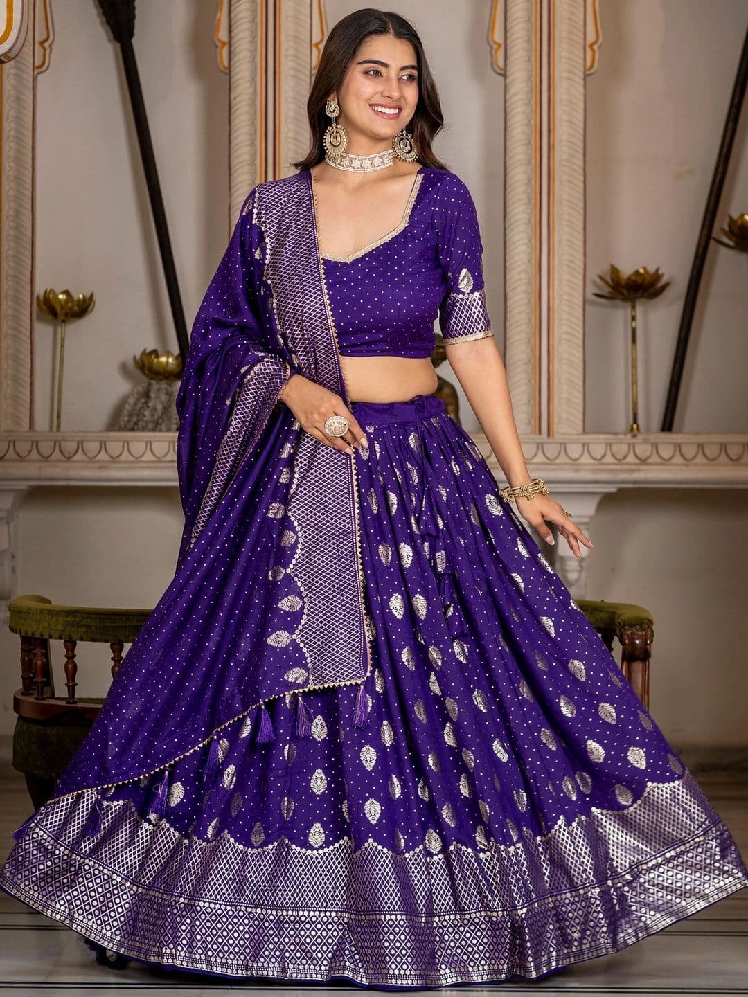 IVARIS Semi-Stitched Lehenga & Unstitched Blouse With Dupatta - view 1
