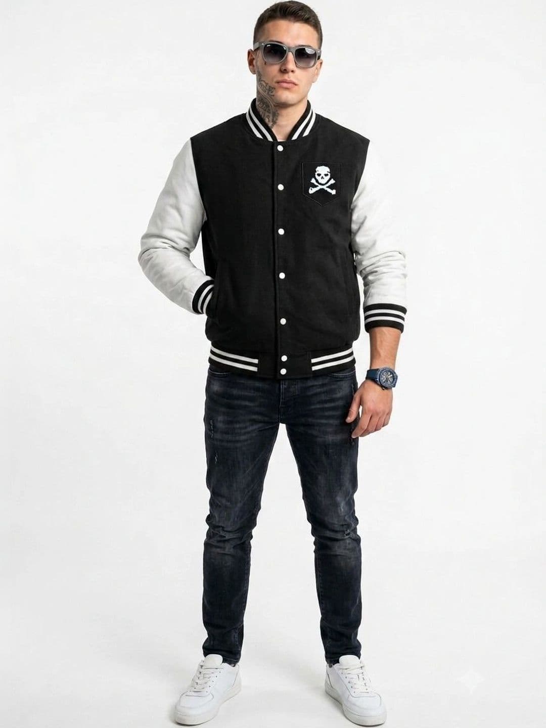 oiin Men Colourblocked Fleece Blend Varsity Jacket - view 1