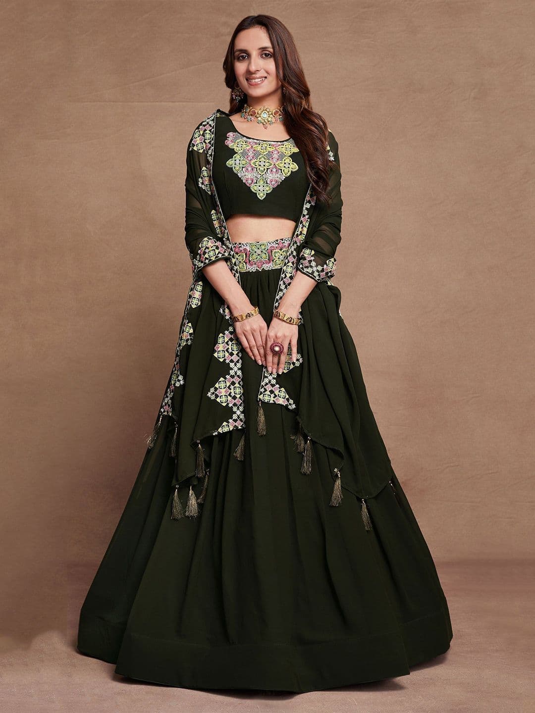 NEEL ART Embroidered Sequinned Semi-Stitched Lehenga & Unstitched Blouse With Dupatta - view 1