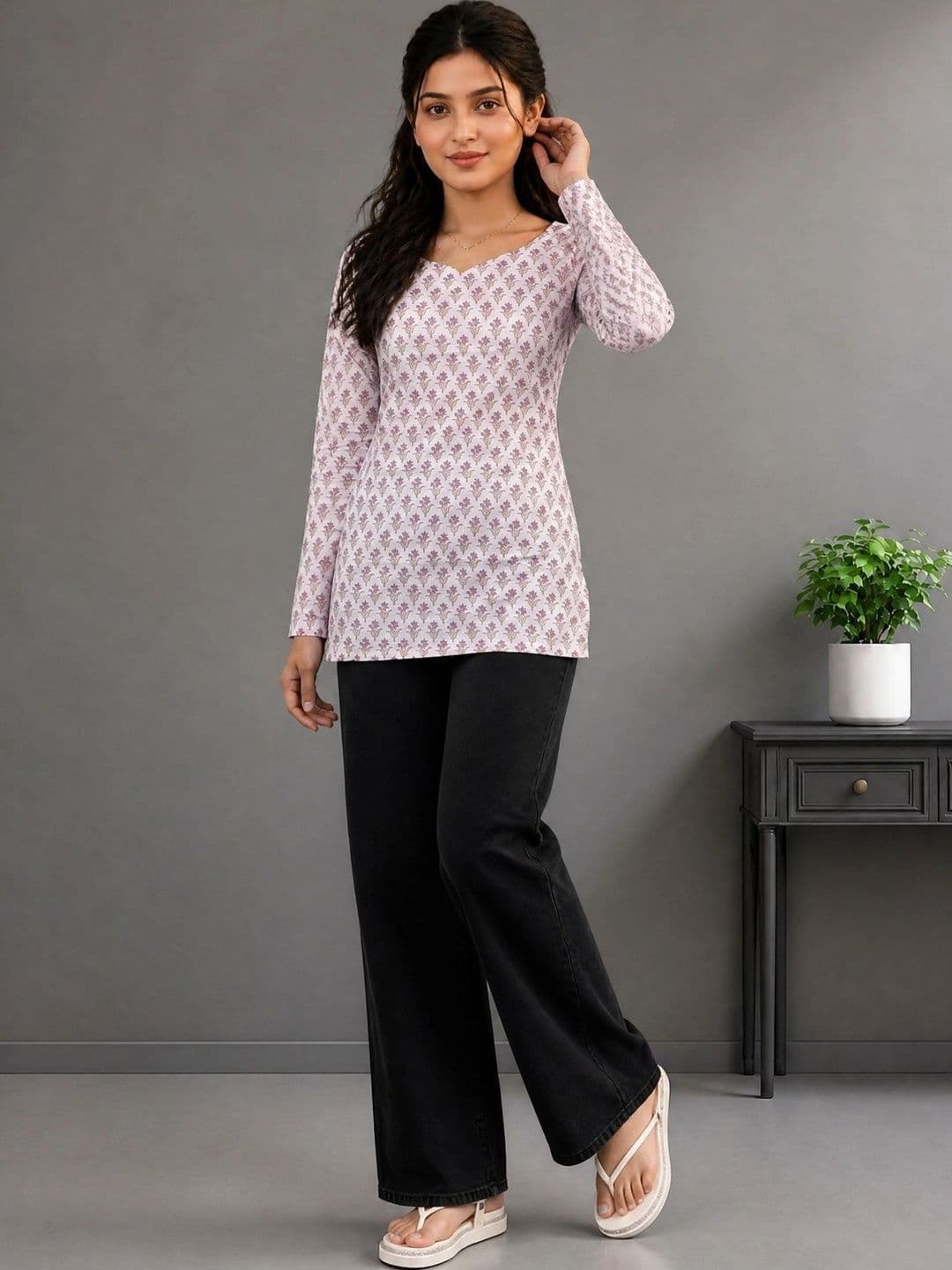 Anouk Ethnic Motifs Printed V-Neck Pure Cotton Blend Kurti - view 1