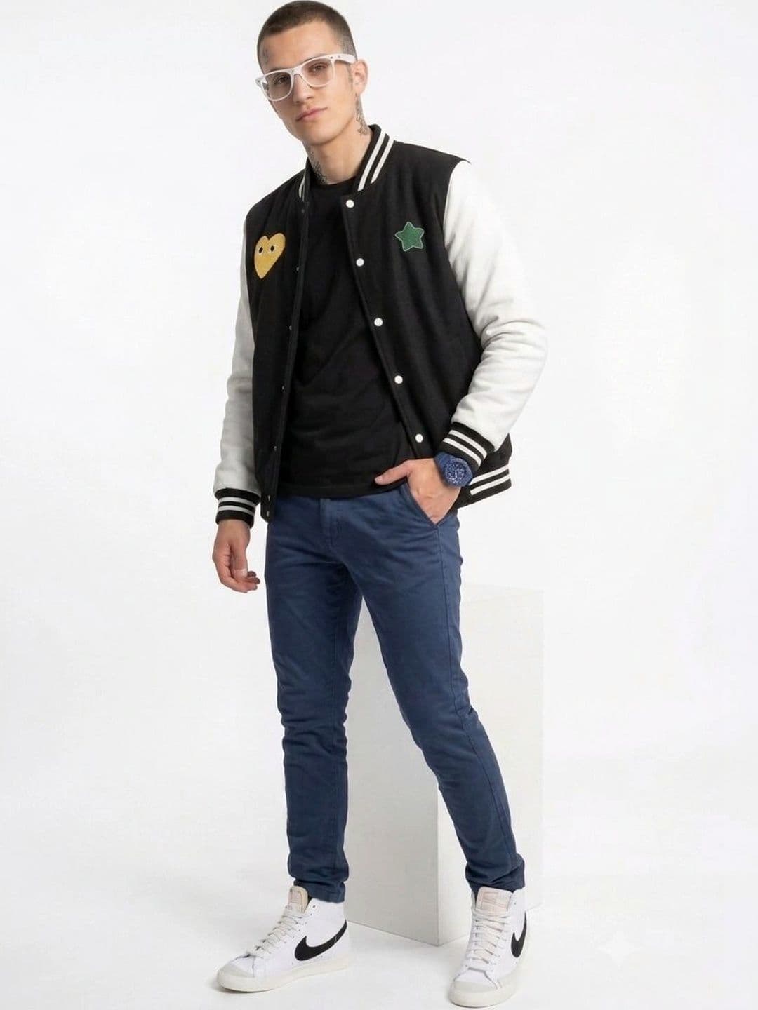 oiin Men Colourblocked Fleece Blend Varsity Jacket - view 1