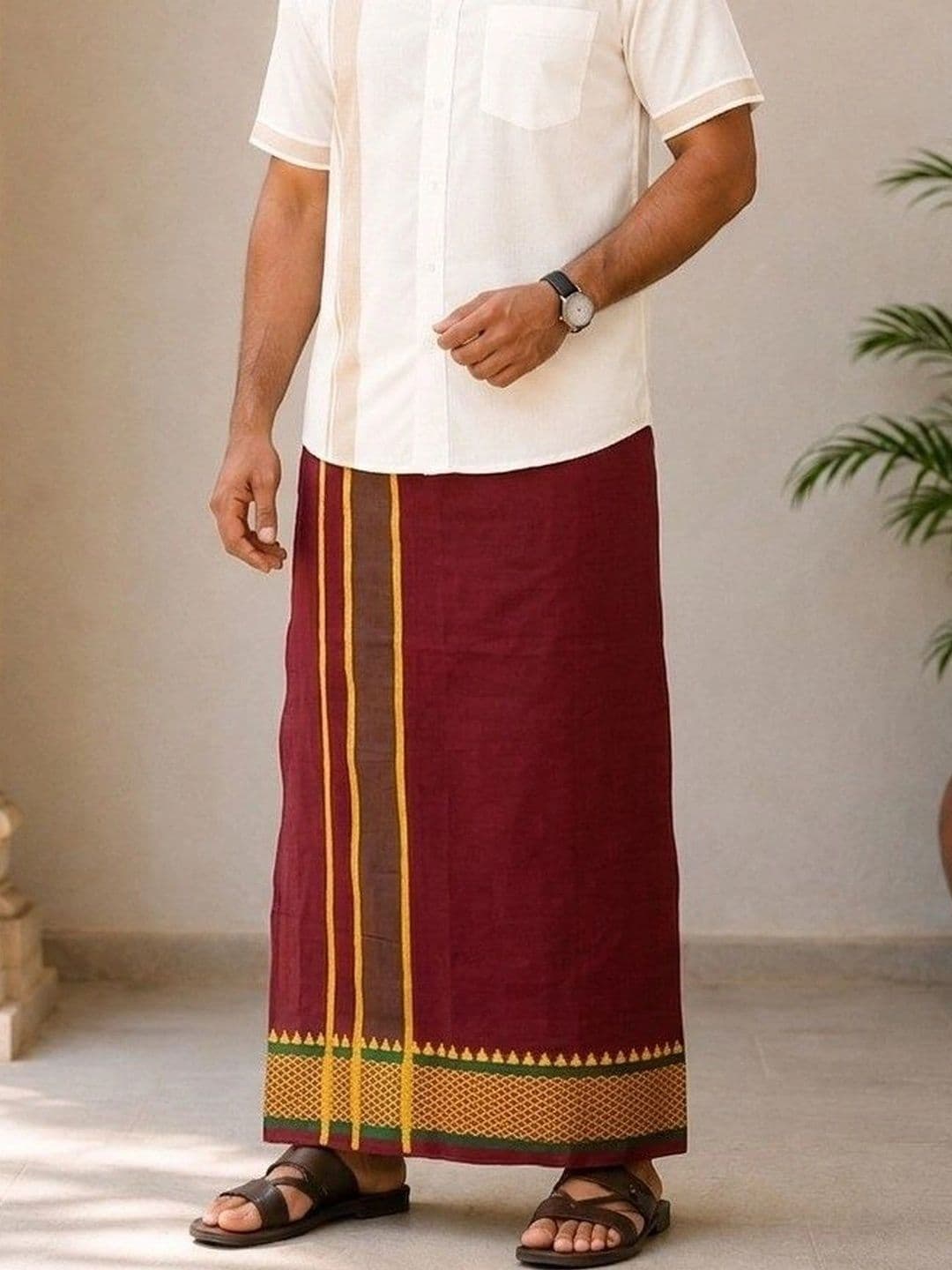 Sharan Elegance Men Striped Cotton Dhoti Dhotis - view 1