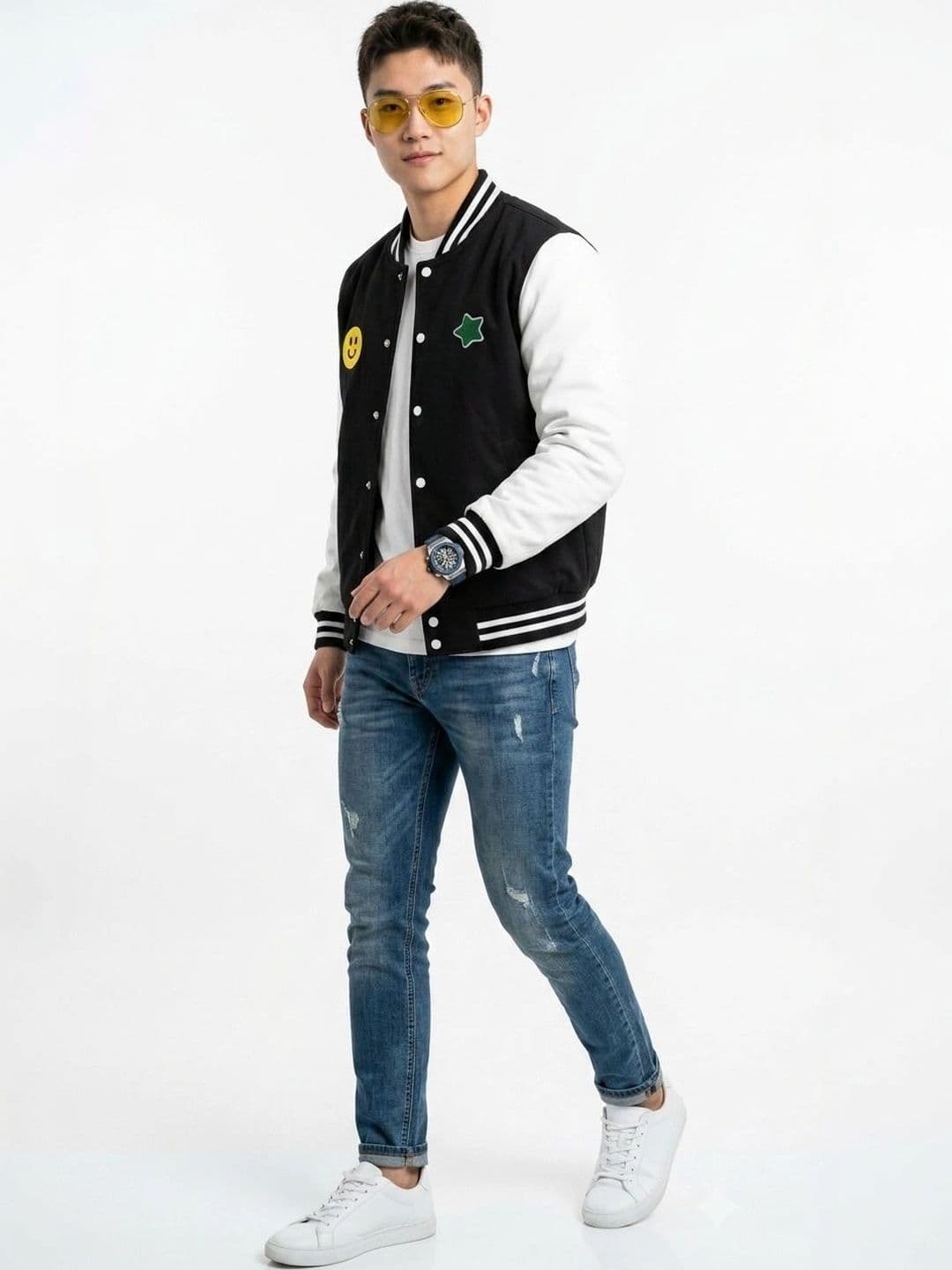 oiin Men Colourblocked Fleece Blend Varsity Jacket - view 1