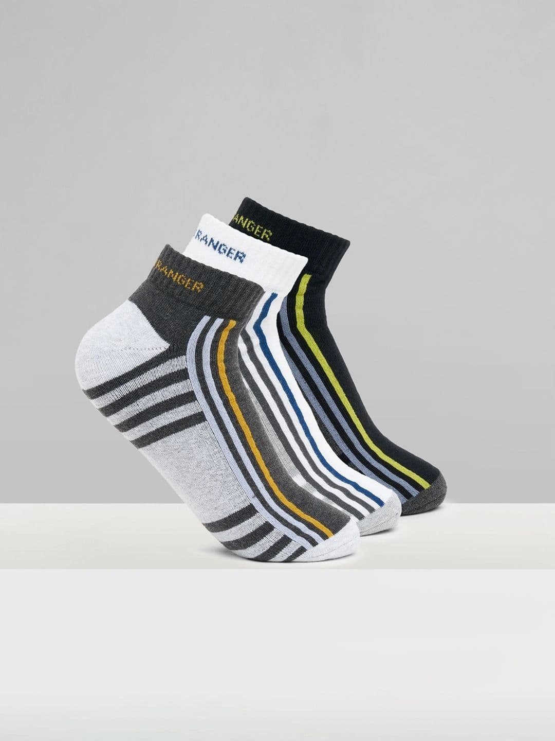 Urban Ranger by pantaloons Men Pack of 3 Cotton Blend Assorted Striped Ankle Length Socks - view 1