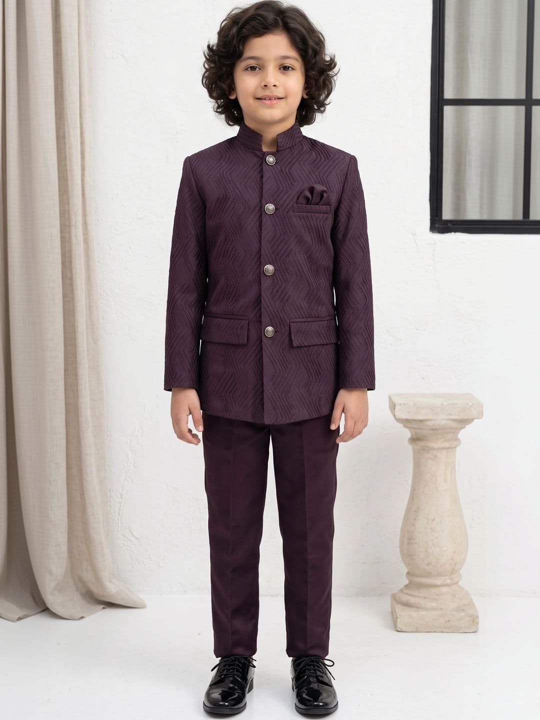 ahhaaaa Boys Embroidered Mandarin Collar Bandhgala Jodhpuri Sherwani Set - view 1