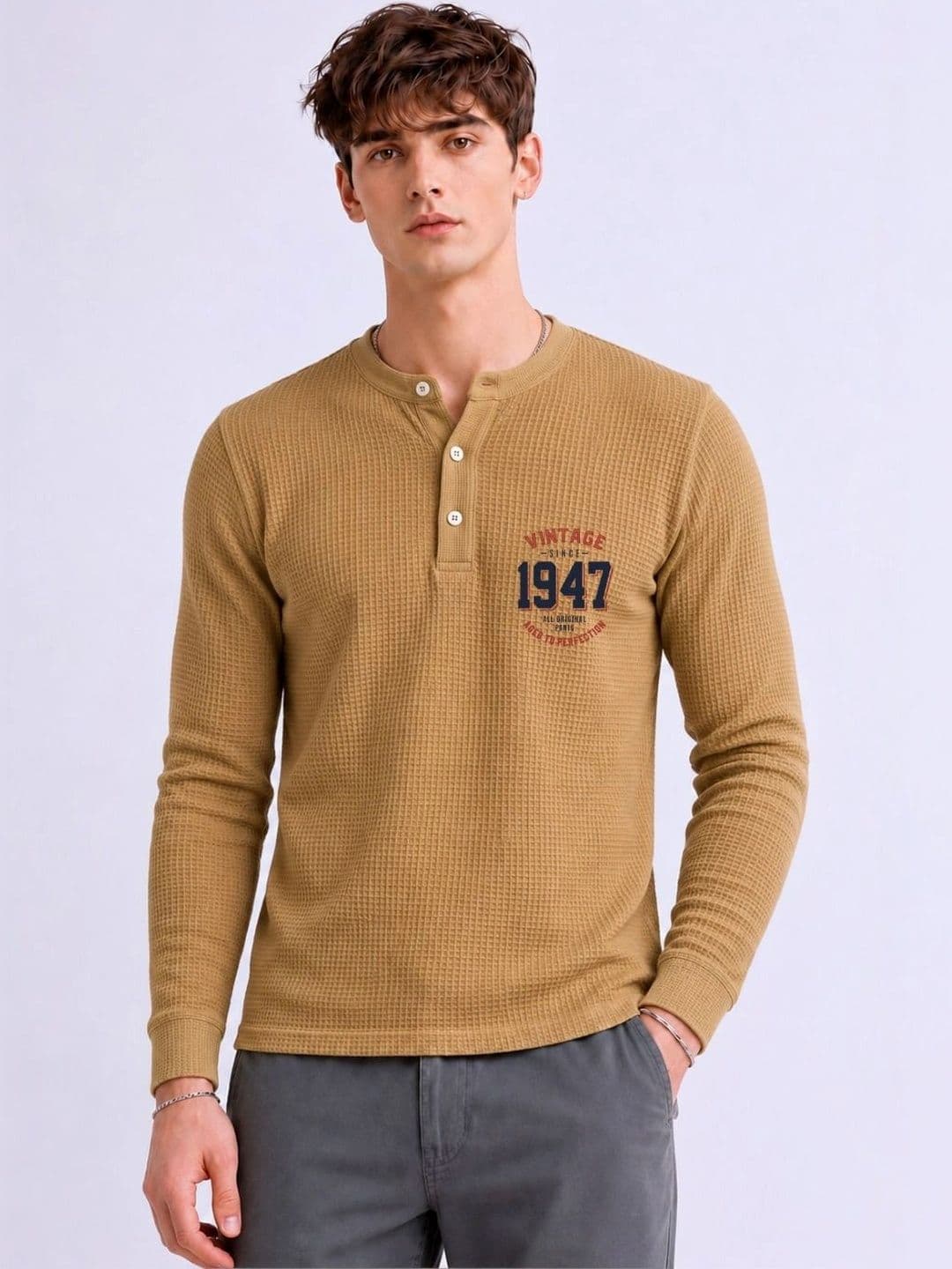Mobox Men Typography Henley Neck T-shirt - view 1