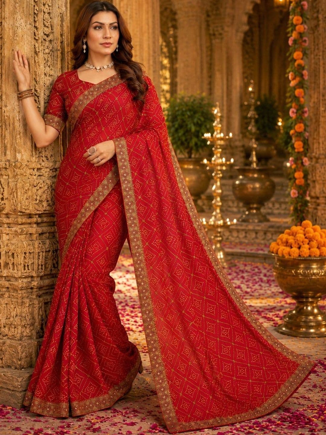 KANURIKAA Bandhani Embroidered Poly Georgette Bandhani Saree - view 1