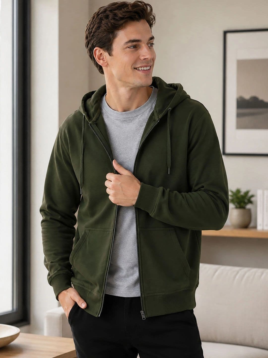 THE BEETEL HOUSE Men Fleece Lightweight Open Front Jacket - view 1