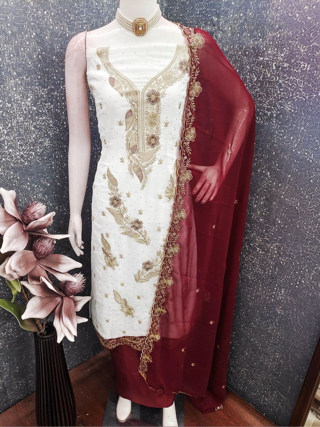 MANVAA Embellished Silk Georgette Unstitched Dress Material - view 1