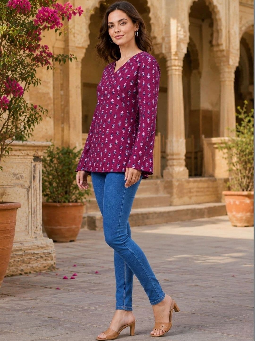 Anouk Women Ethnic Motifs Printed Bell Sleeves Kurta - view 1
