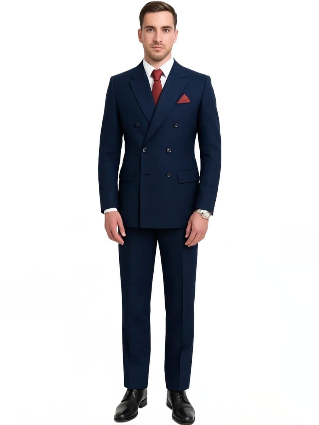 RISANI Lapel Collar Double Breasted 2 Piece Suit - view 1