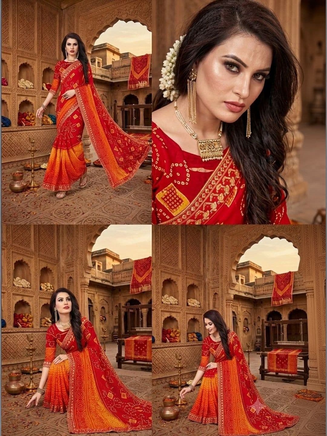KANURIKAA Bandhani Poly Georgette Bandhani Saree With Unstitched Blouse piece - view 1