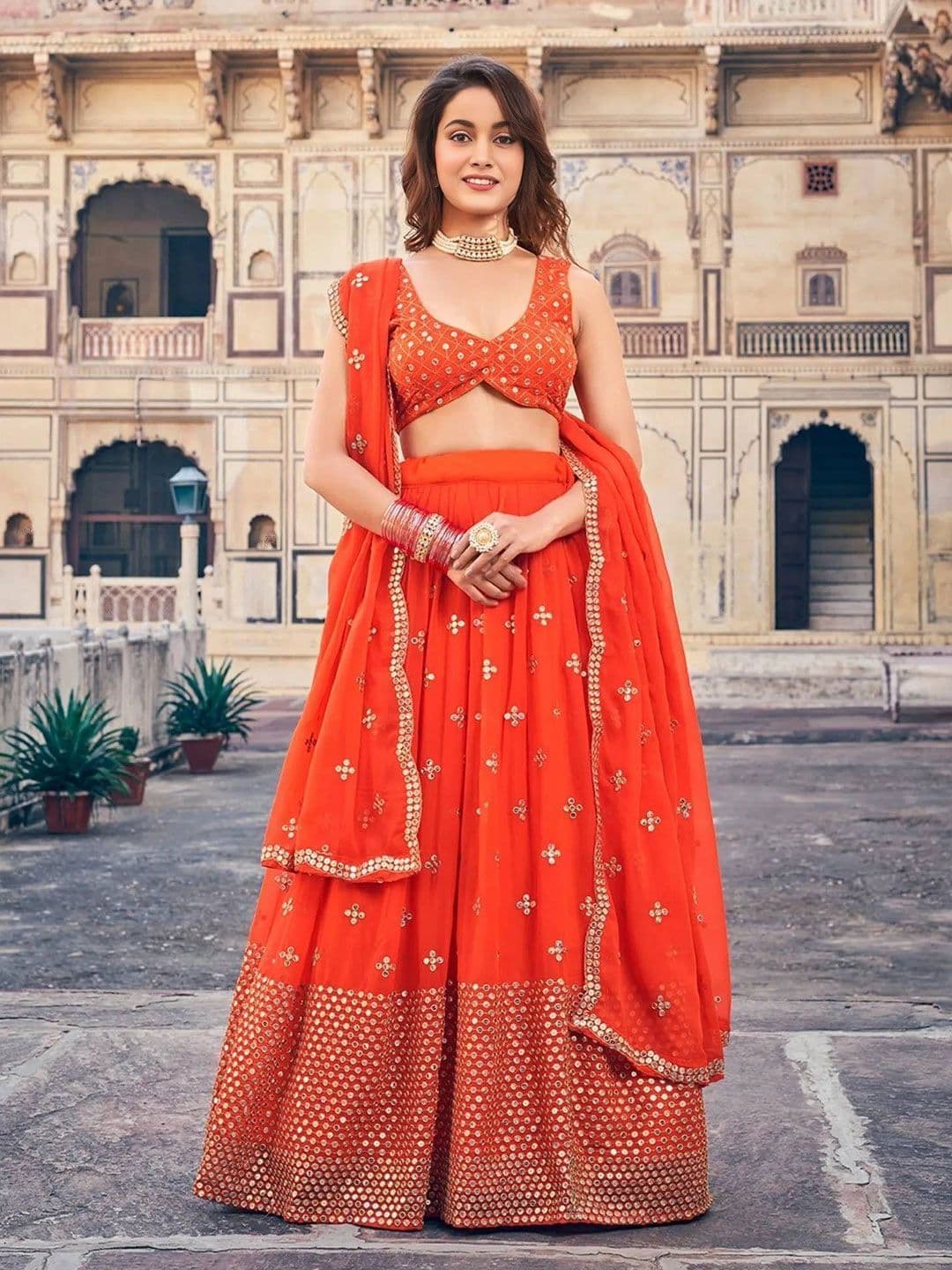 NEEL ART Embroidered Semi-Stitched Lehenga & Unstitched Blouse With Dupatta - view 1