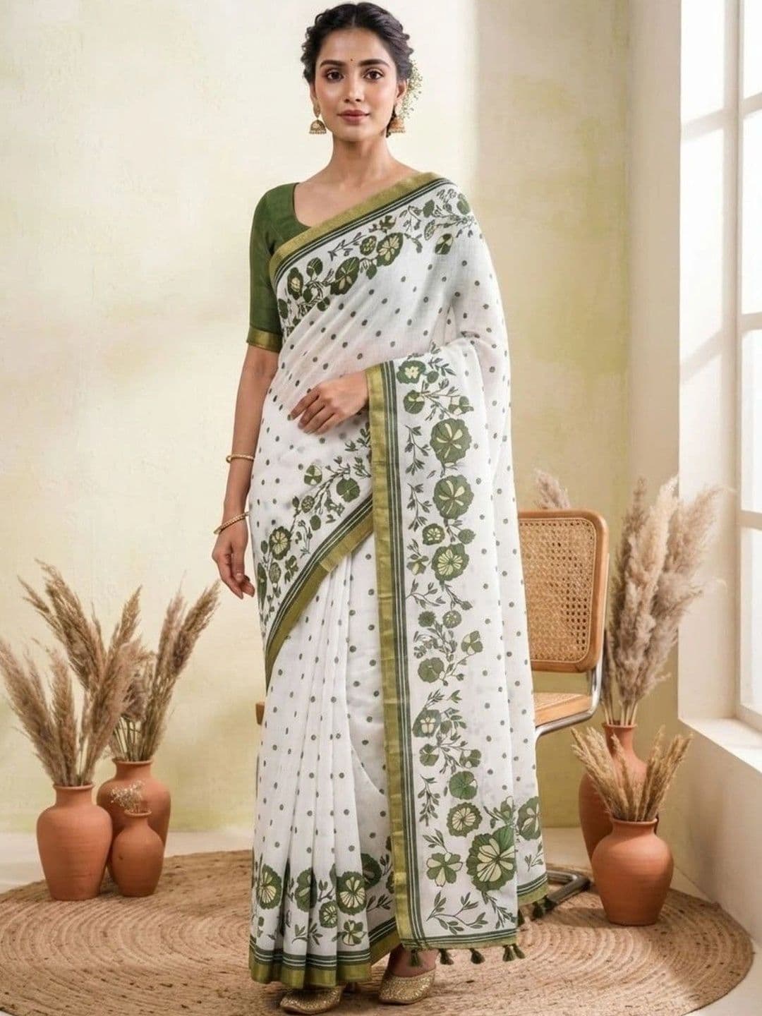 BHAKTI FASHION Floral Pure Linen Khadi Saree - view 1