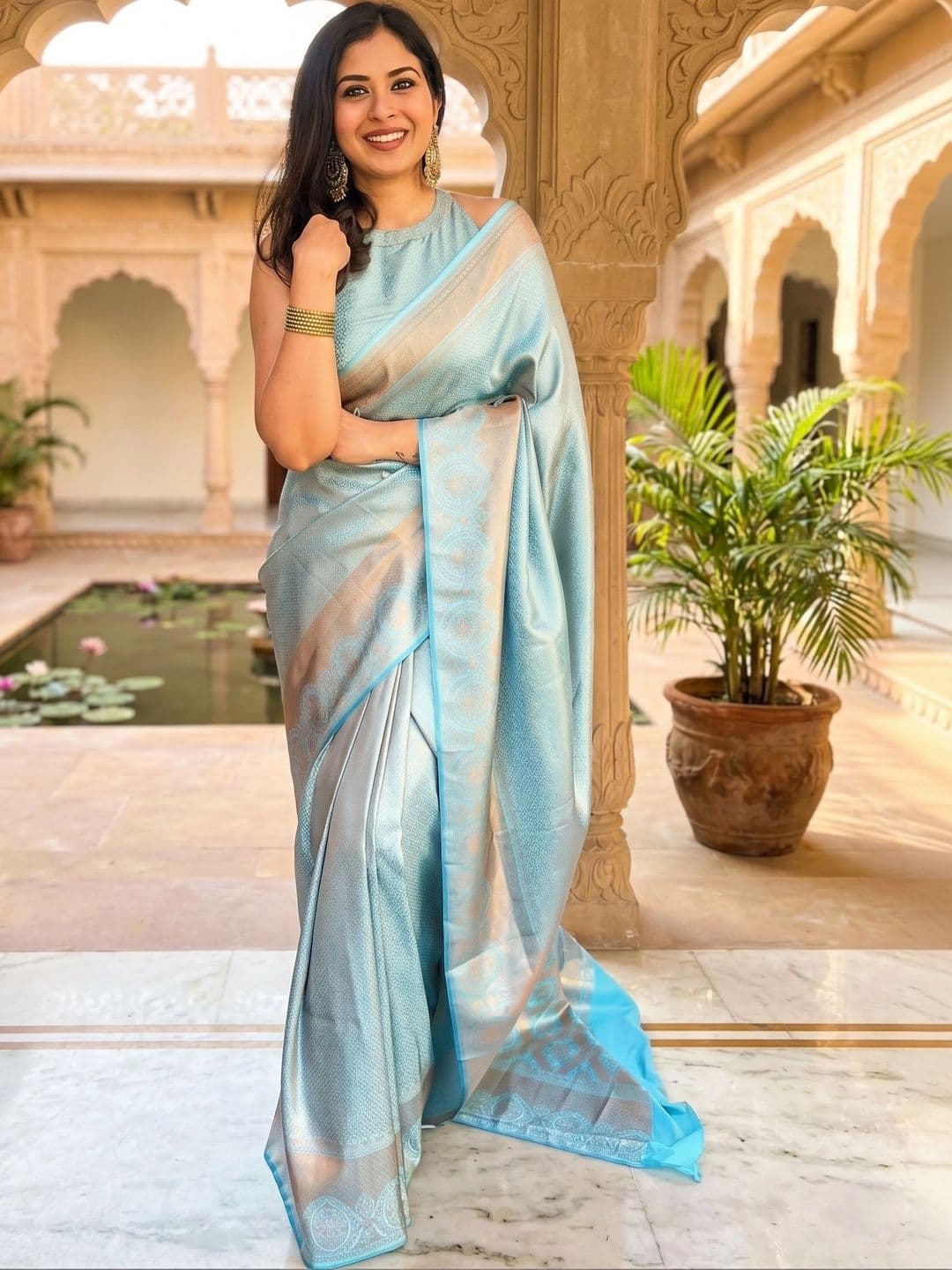 RUTVA FASHION Woven Design Zari Art Silk Banarasi Saree - view 1