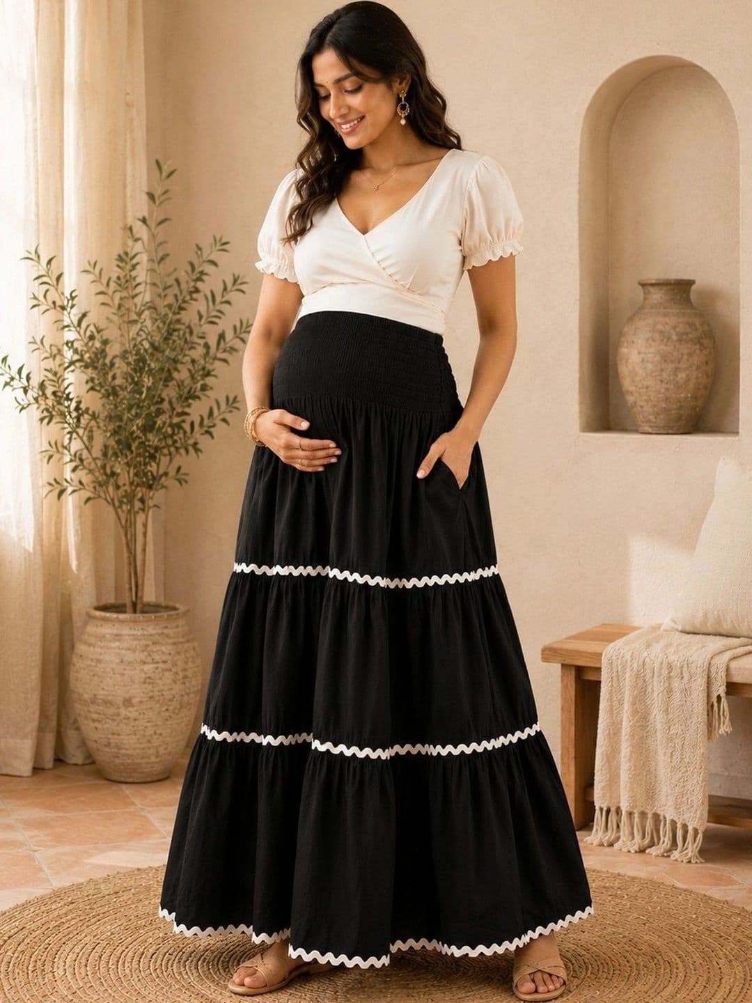 angloindu Women Cotton Tiered Maxi Tiered Skirt - view 1
