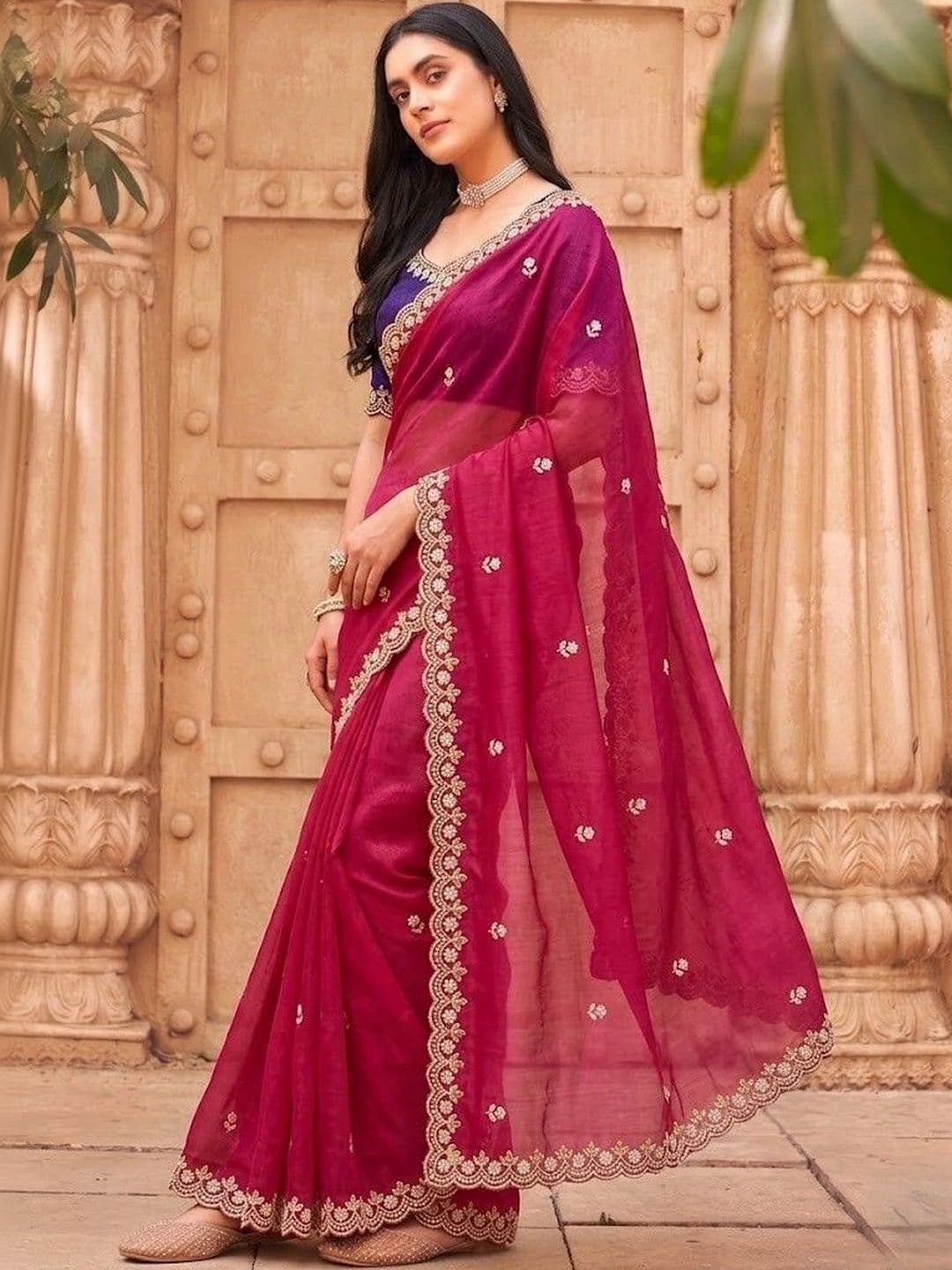 SANJANA SILK SANJANA SILK Floral Embroidered Pure Georgette Saree - view 1