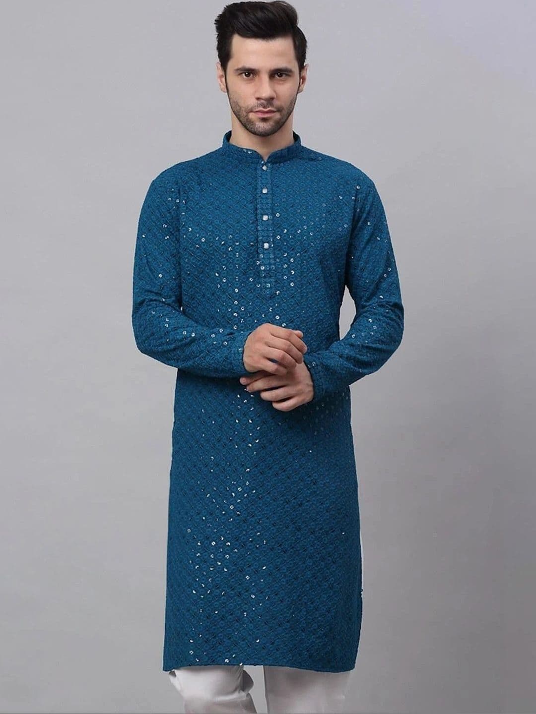 Moda Rapido Men Ethnic Motifs Embroidered Sequinned Handloom Kurta - view 1