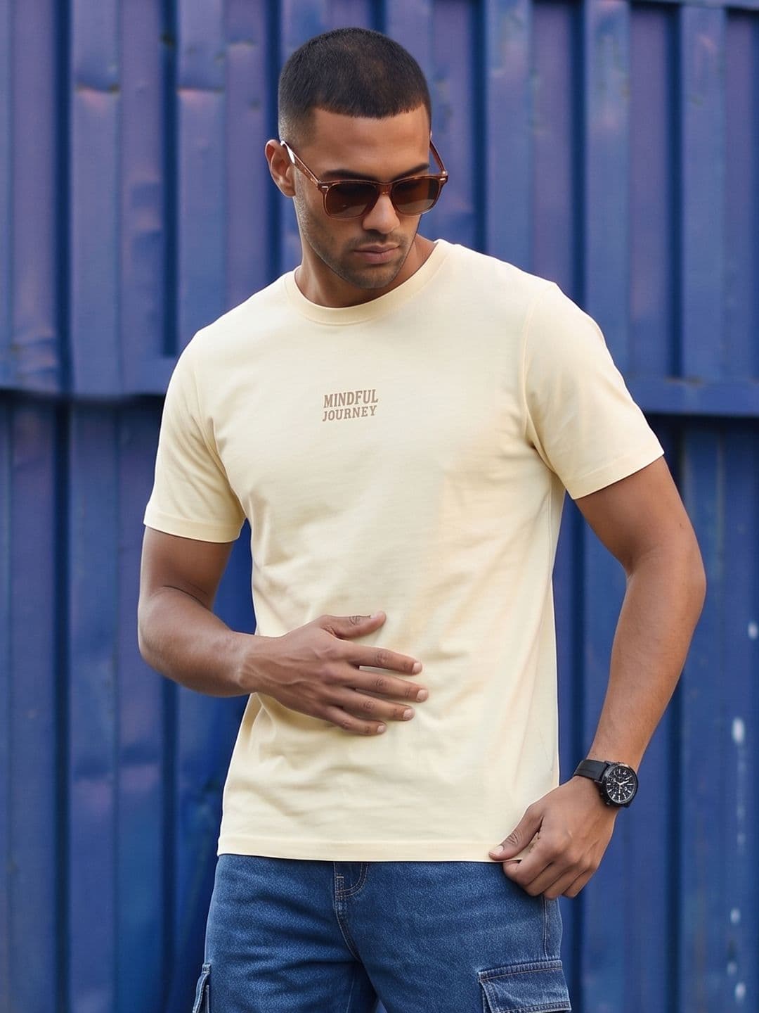 The Roadster Life Co. Typography Embroidered Pure Cotton T-shirt - view 1