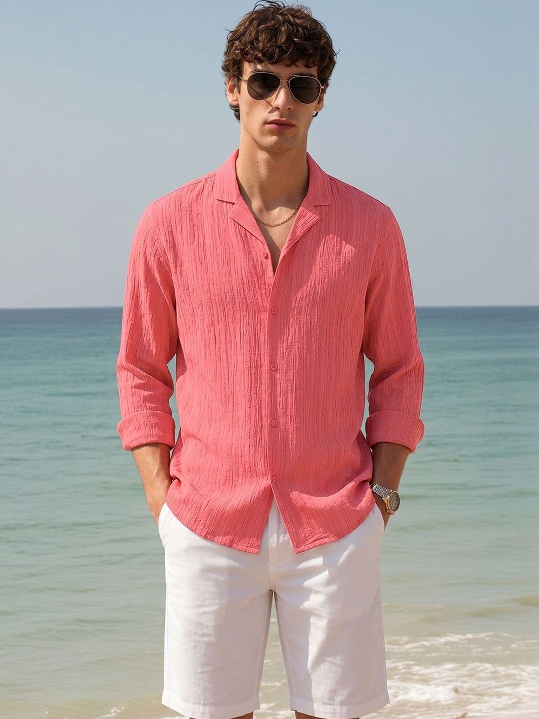 The Indian Garage Co Men Relaxed Fit Dobby Textured Resortwear Shirt - view 1