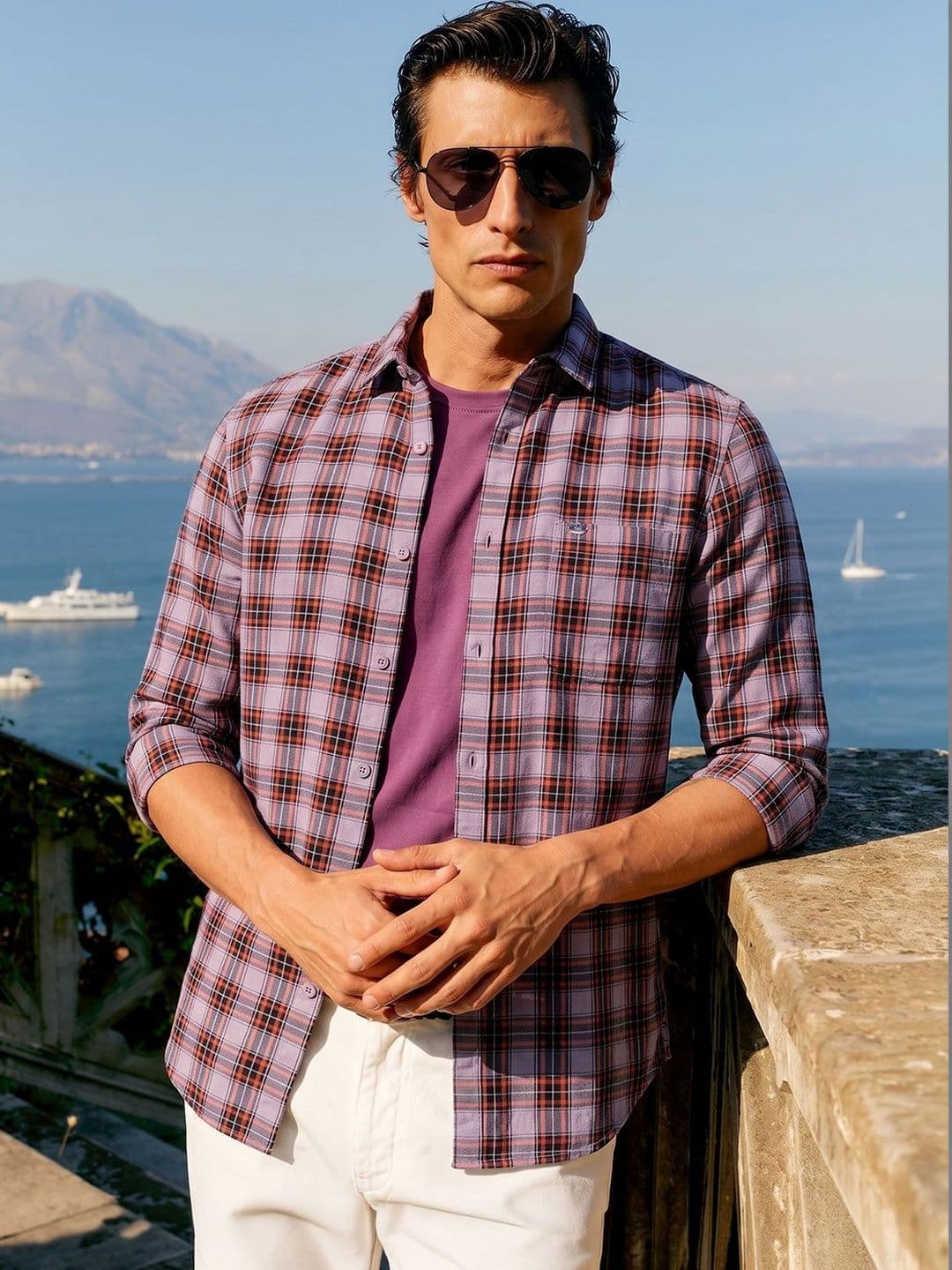 The Indian Garage Co Men Slim Fit Tartan Checks Opaque Checked Casual Shirt - view 1