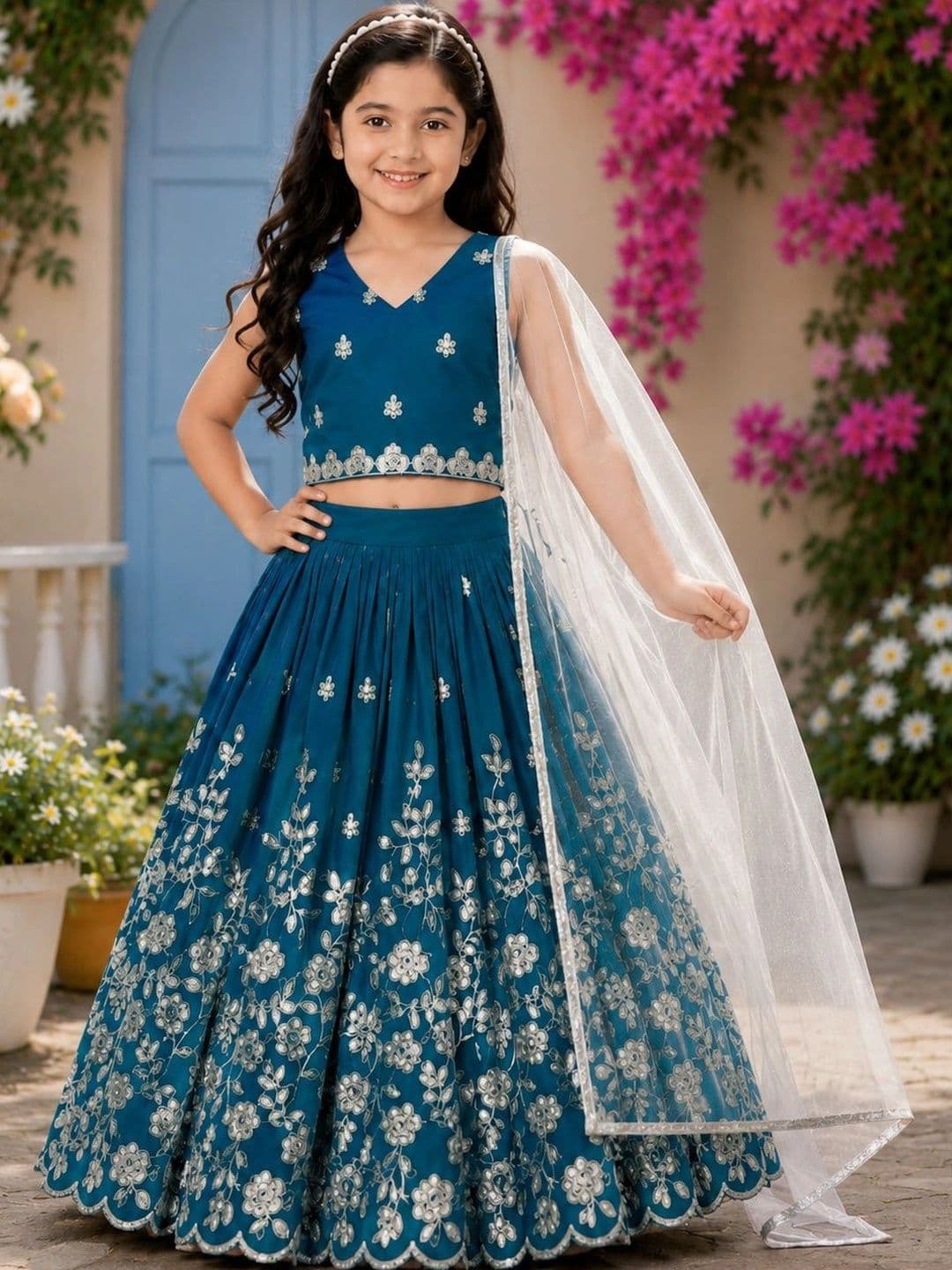 DRISHIV ENTERPRISE Girls Embroidered Thread Work Ready to Wear Lehenga & Blouse With Dupatta - view 1