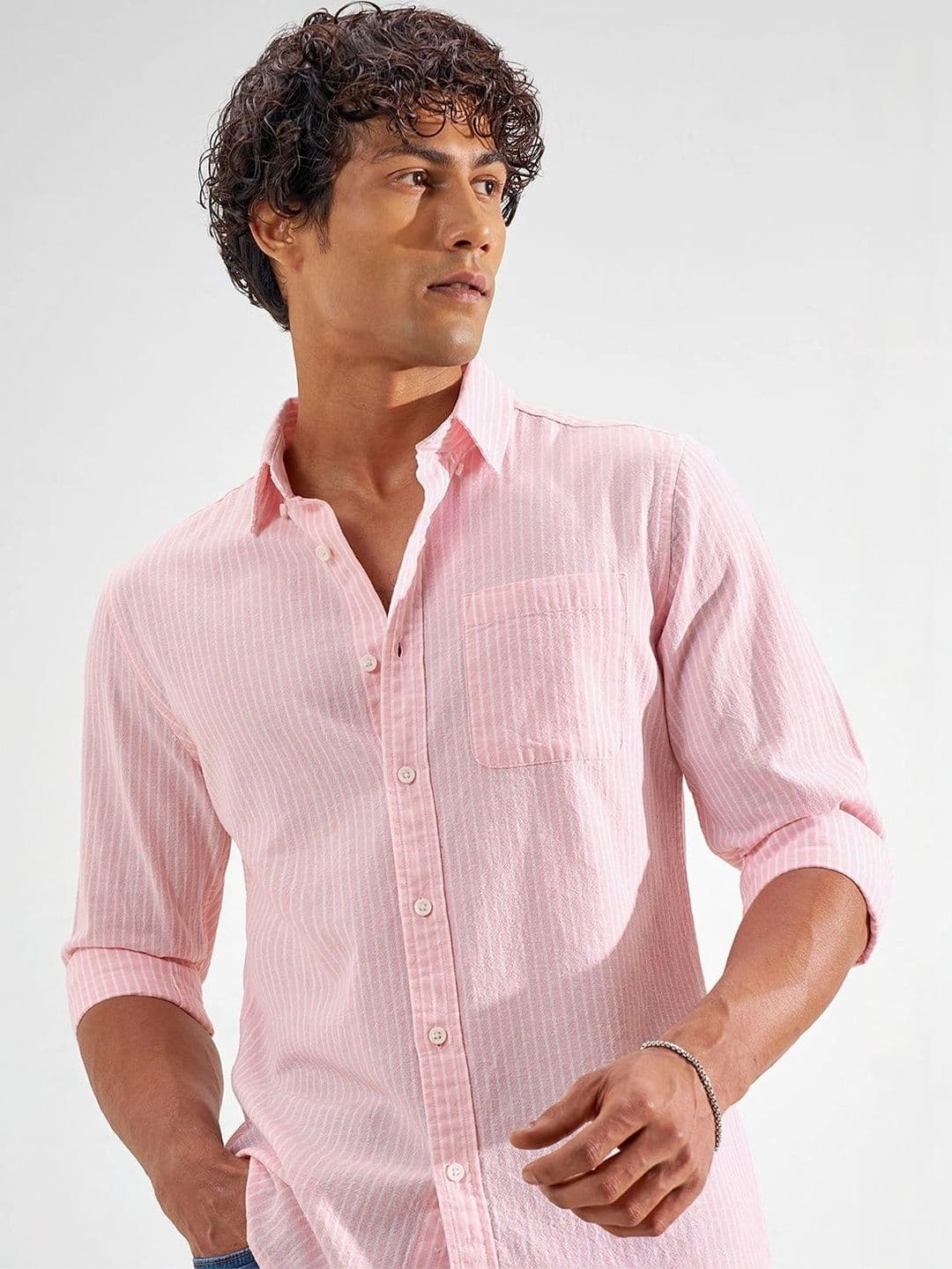 HIGHLANDER Men Premium Linen Striped Button Down Shirt - view 1