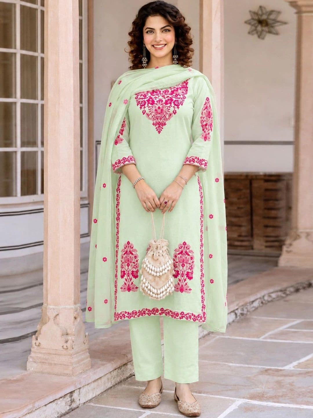 SZN Women Embroidered Regular Kurta with Trousers & With Dupatta - view 1