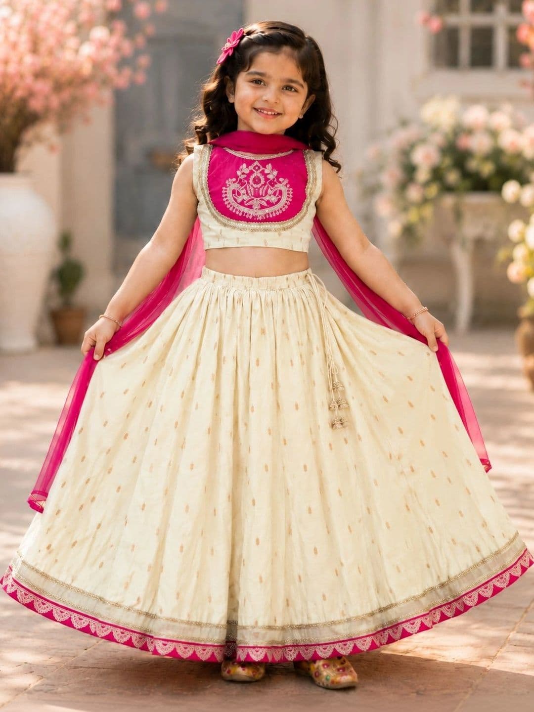 DRISHIV ENTERPRISE Girls Embroidered Thread Work Ready to Wear Lehenga & Blouse With Dupatta - view 1