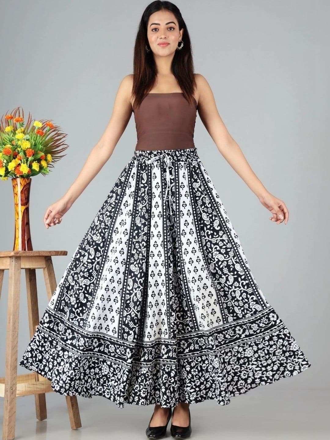 Namokar Women Cotton Cambric Floral Bohemian Maxi Flared Skirt - view 1