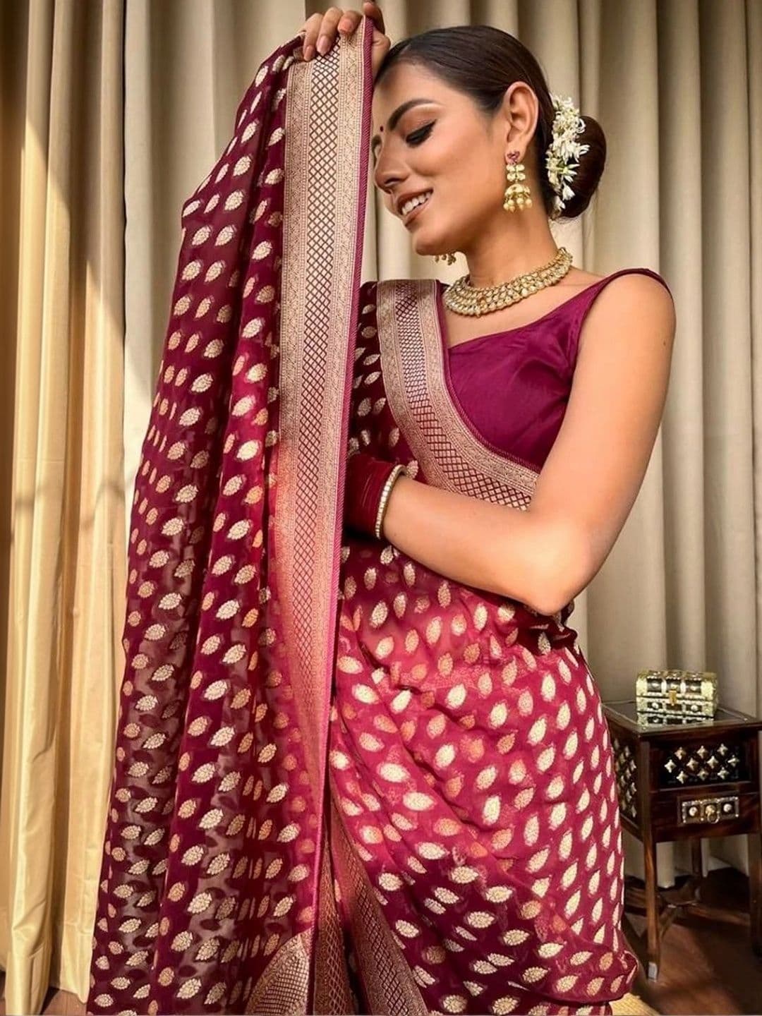 Glorisa Woven Design Zari Silk Blend Fusion Mysore Silk Saree - view 1
