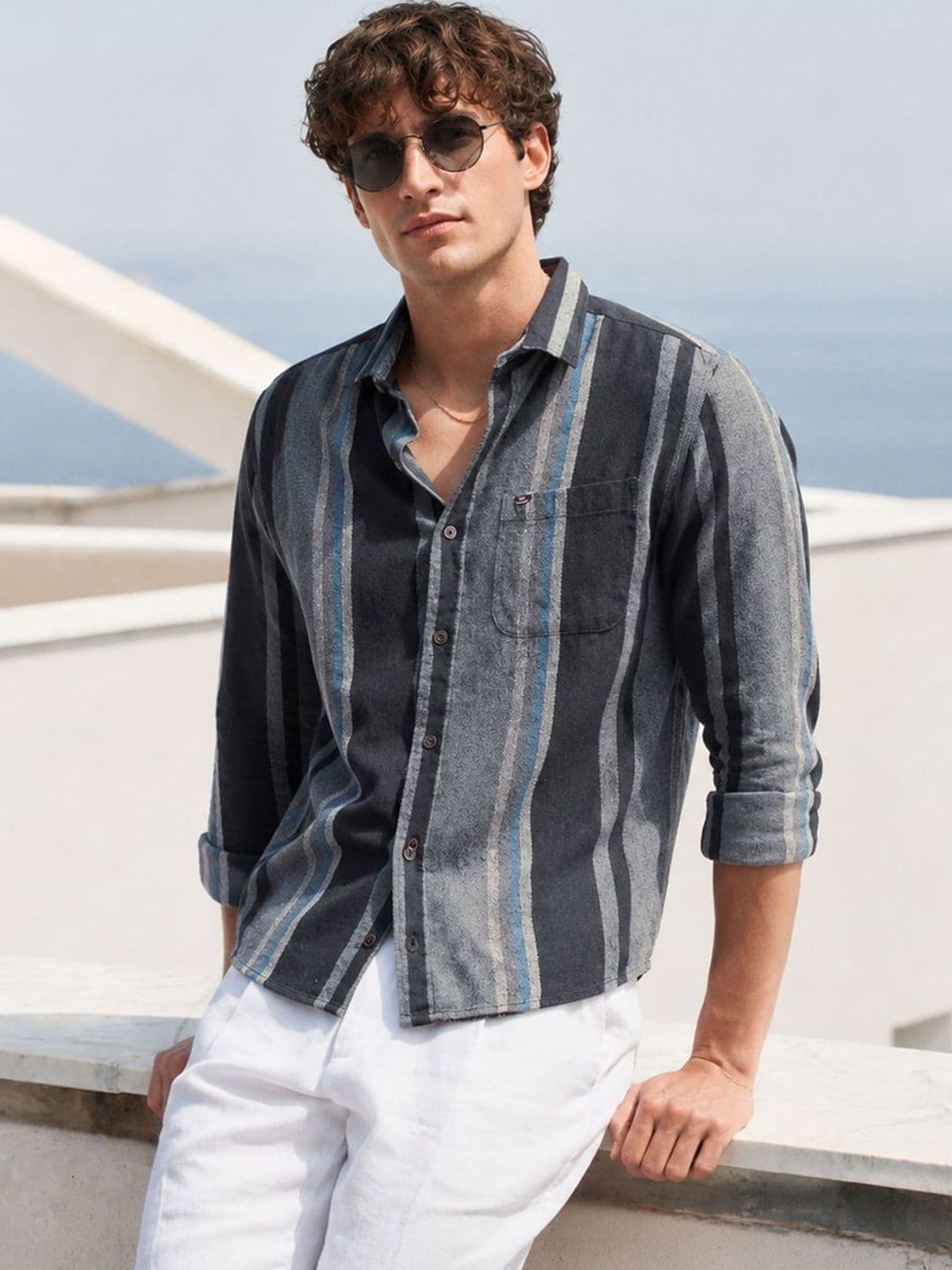 The Indian Garage Co Vertical Striped Pure Cotton Casual Shirt - view 1