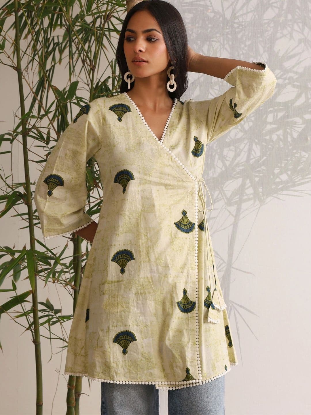 Khushal K Floral Printed V-Neck Pure Cotton Kurti - view 1