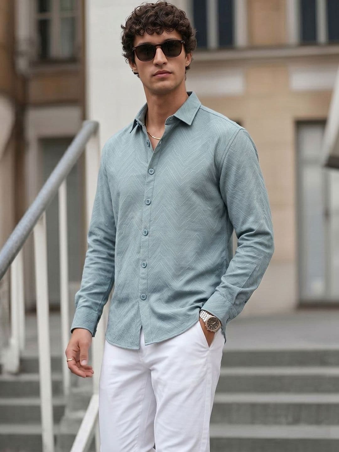 The Indian Garage Co Men Relaxed Fit Dobby Textured Resortwear Shirt - view 1