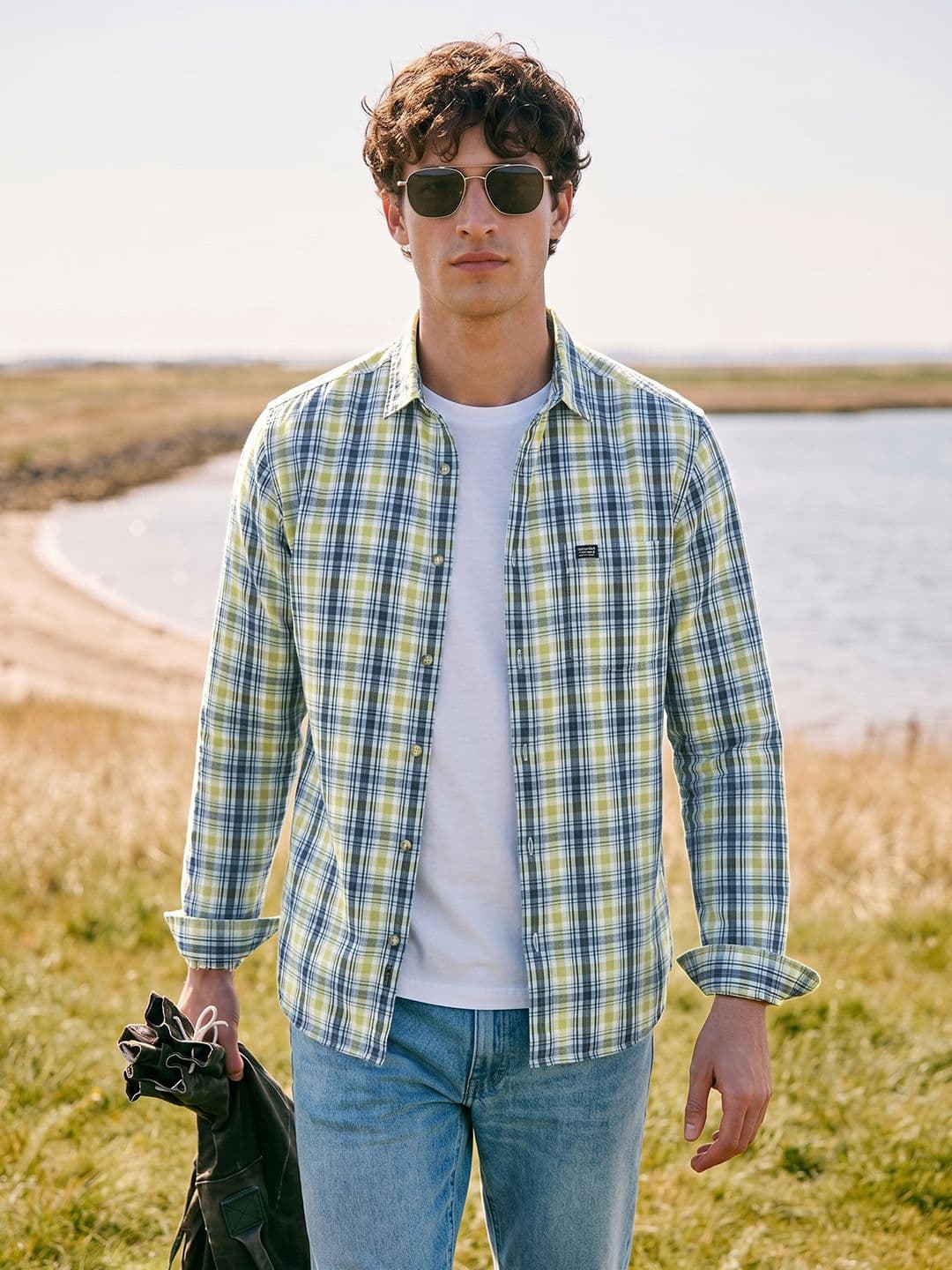 The Indian Garage Co Men Yellow Regular Fit Tartan Checks Opaque Checked Casual Shirt - view 1