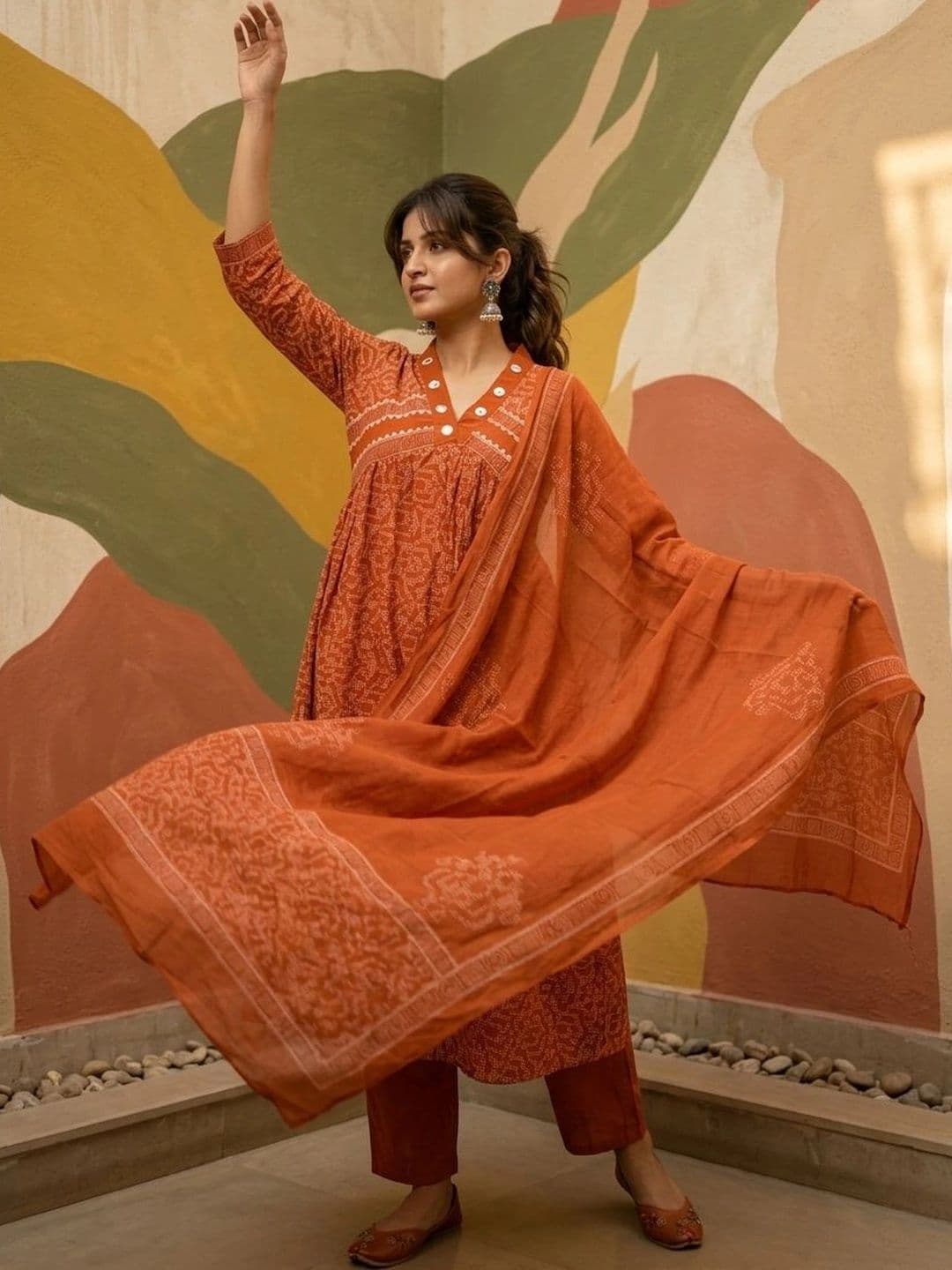 KALINI Women Ethnic Motifs Embroidered Regular Thread Work Pure Cotton Kurta with Palazzos & With Dupatta - view 1