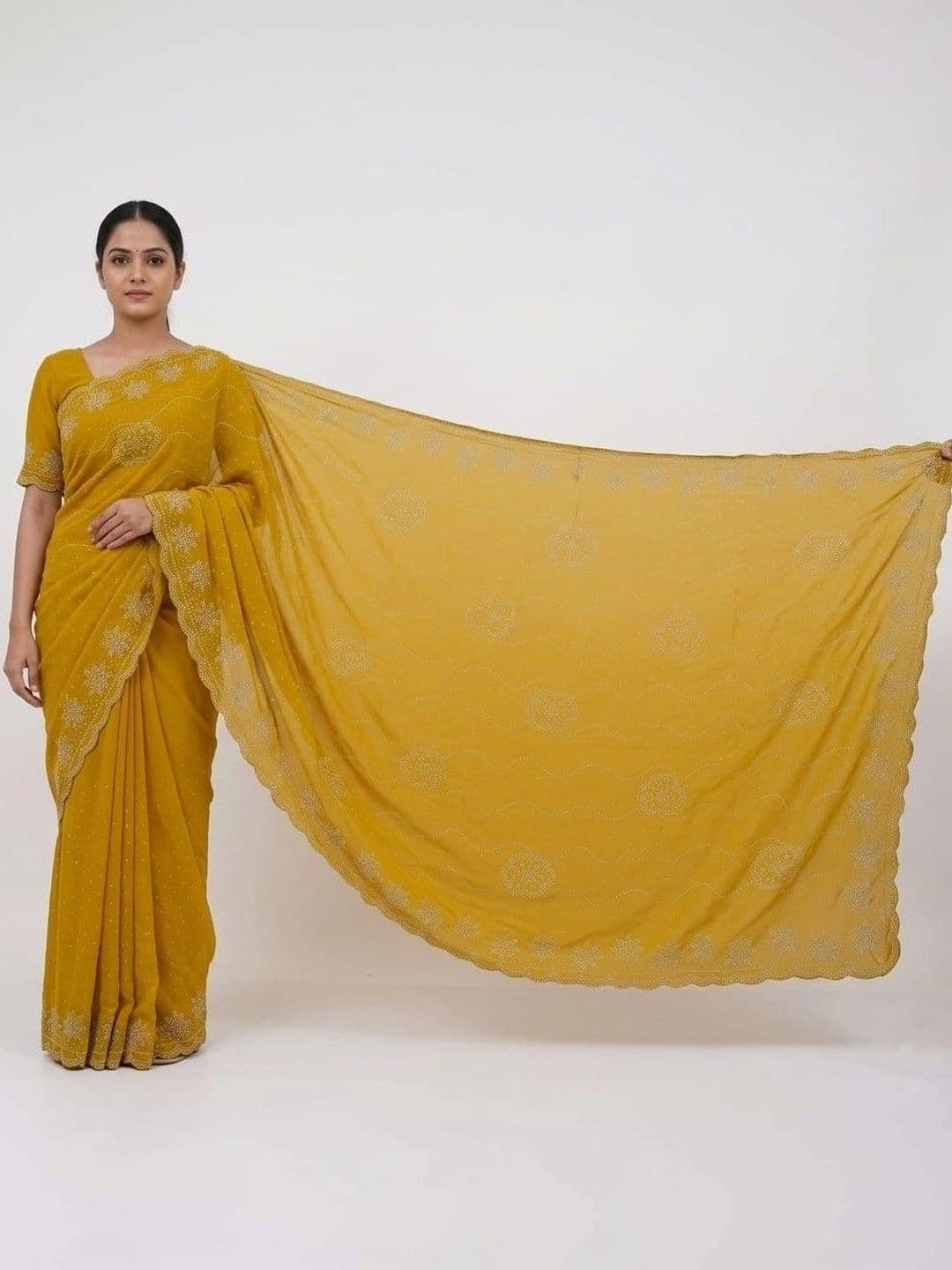 RANGVYRA LIFESTYLE Ethnic Motifs Sequinned Pure Georgette Saree - view 1