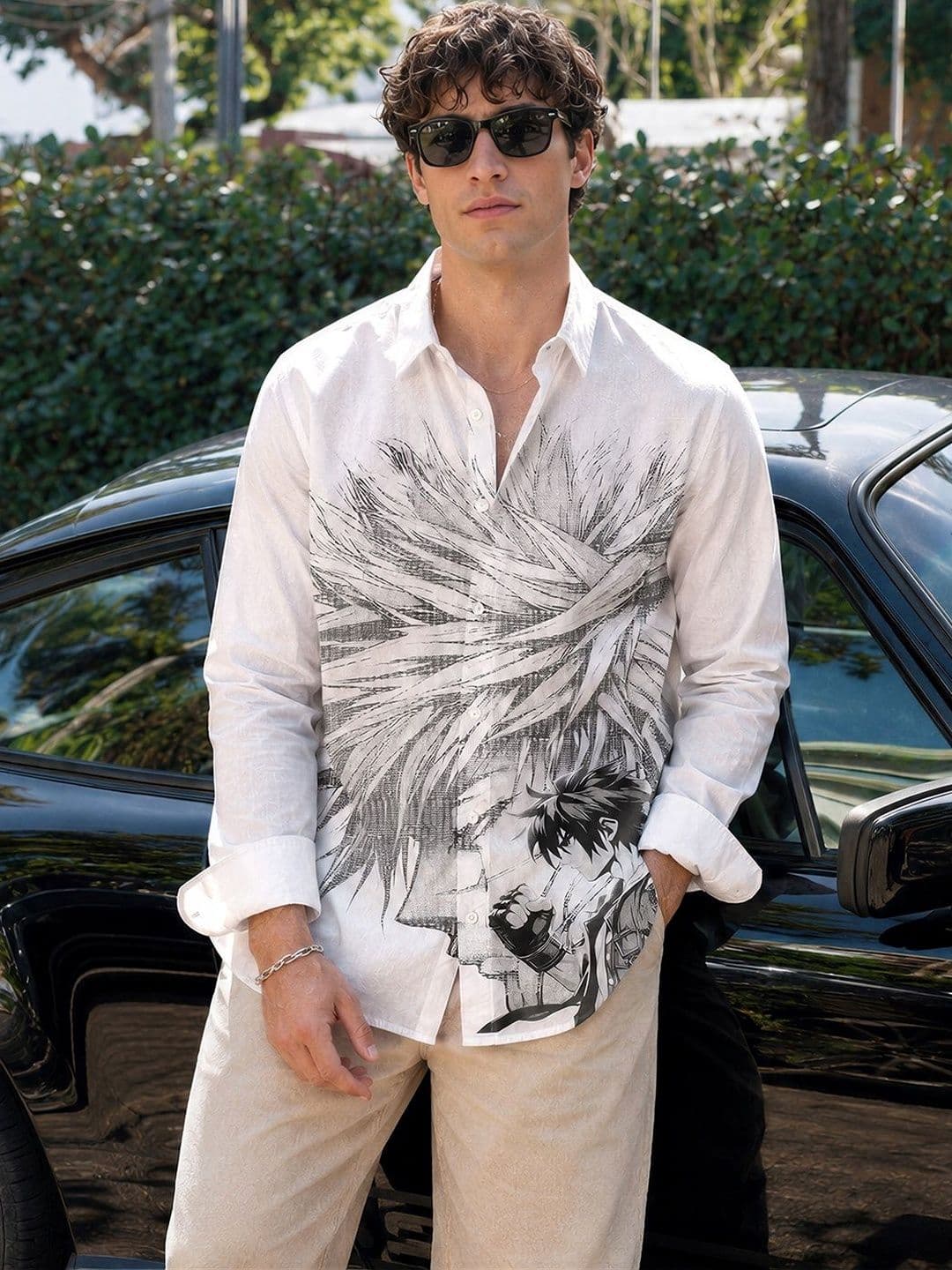 The Indian Garage Co Men Anime Printed Cotton Oversized Boxy Streetwear Shirt - view 1