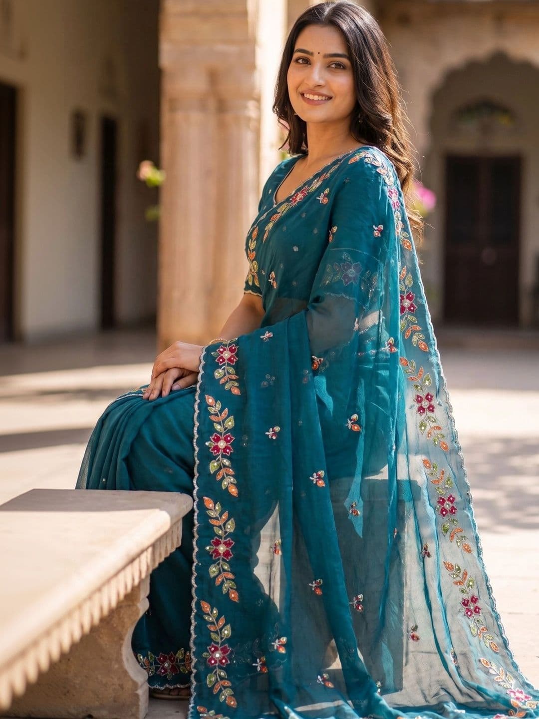 RANGVYRA LIFESTYLE Embroidered Pure Georgette Saree - view 1