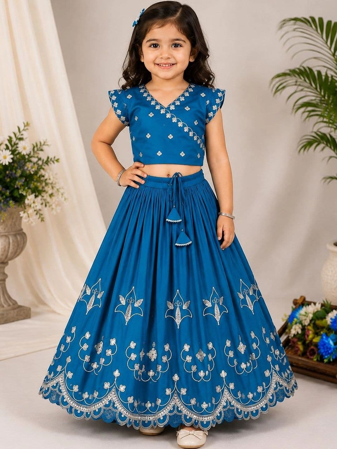 DRISHIV ENTERPRISE Girls Embroidered Thread Work Ready to Wear Lehenga & - view 1
