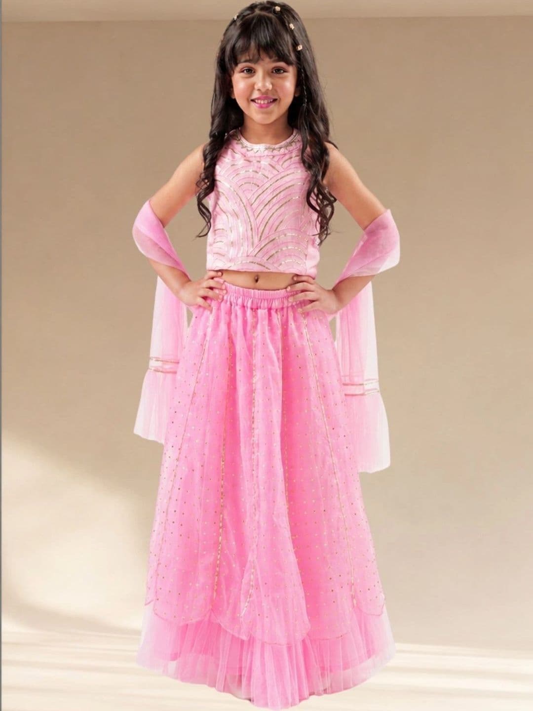 LIL DRAMA Girls Embellished Ready to Wear Lehenga & Blouse With Dupatta - view 1