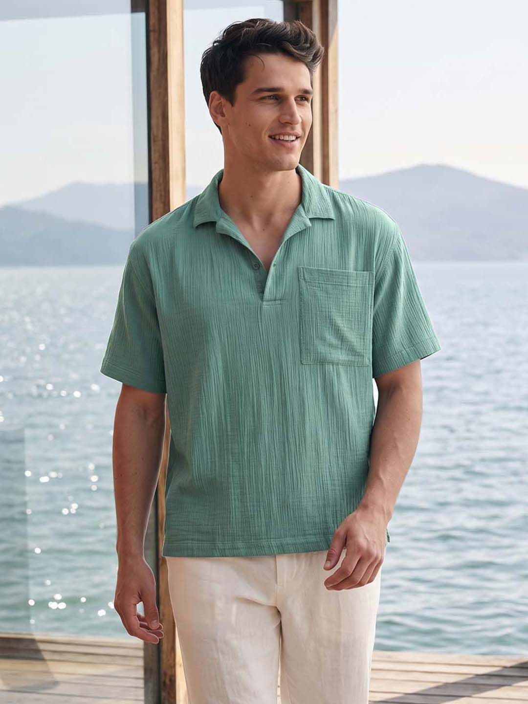 The Indian Garage Co Men Relaxed Fit Textured Resortwear Kurta Shirt - view 1