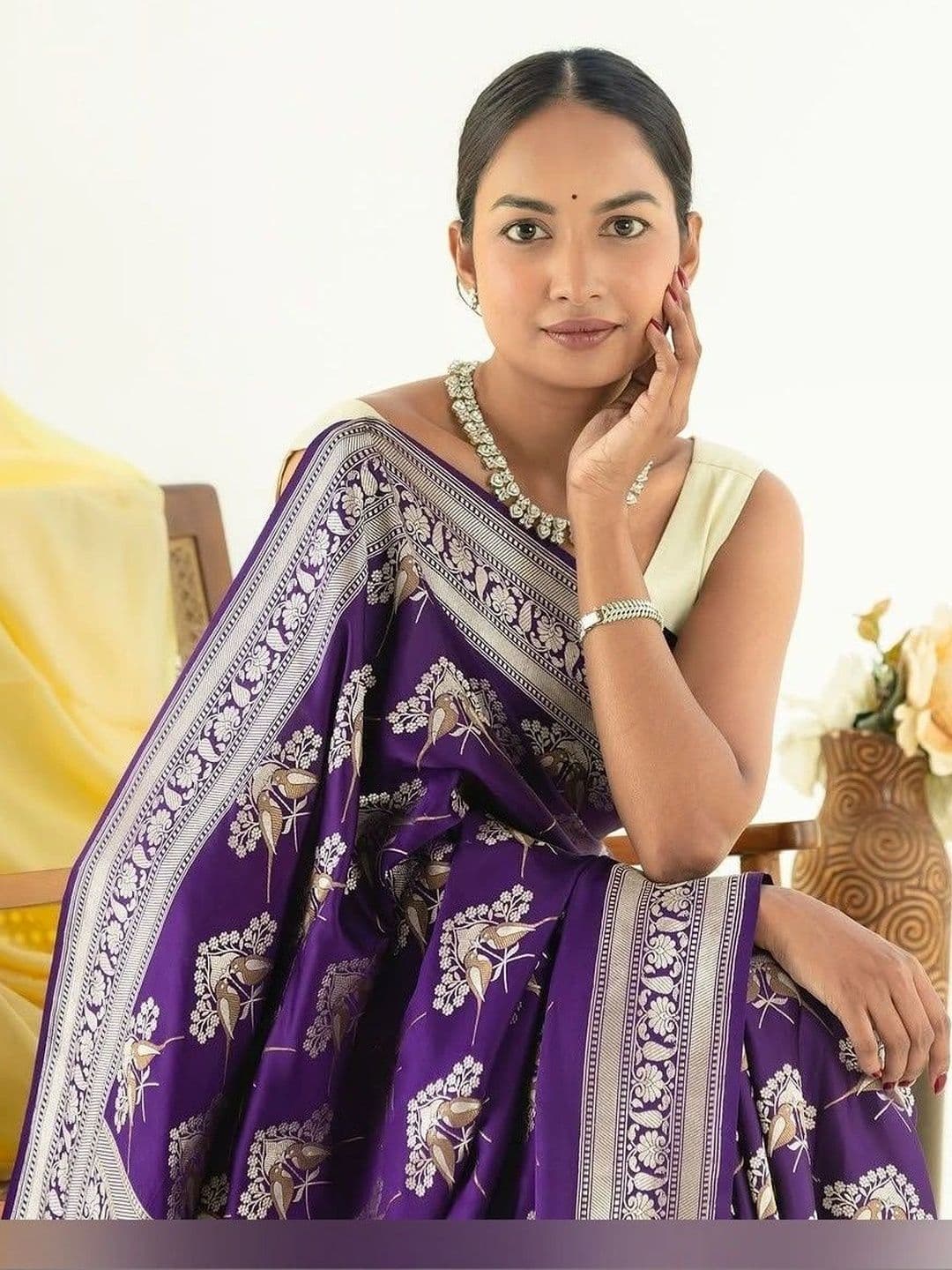 HOLLYBEE TELLS Woven Design Zari Silk Blend Tussar Saree - view 1