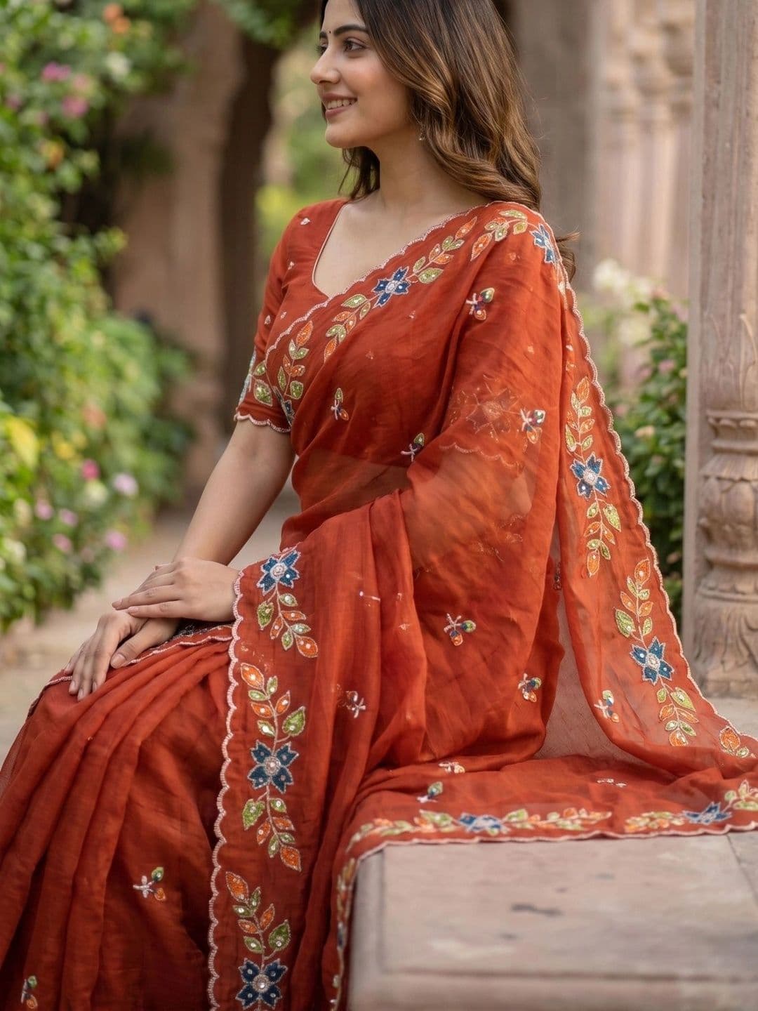 RANGVYRA LIFESTYLE Floral Embroidered Pure Georgette Saree - view 1