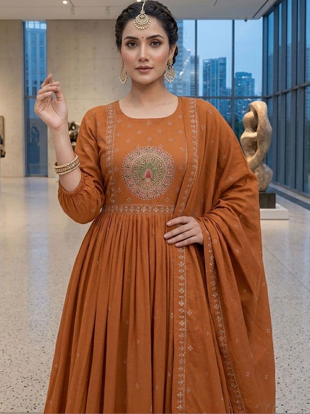 Subh LAXMI Women Floral Embroidered Regular Kurta with Trousers & With Dupatta - view 1