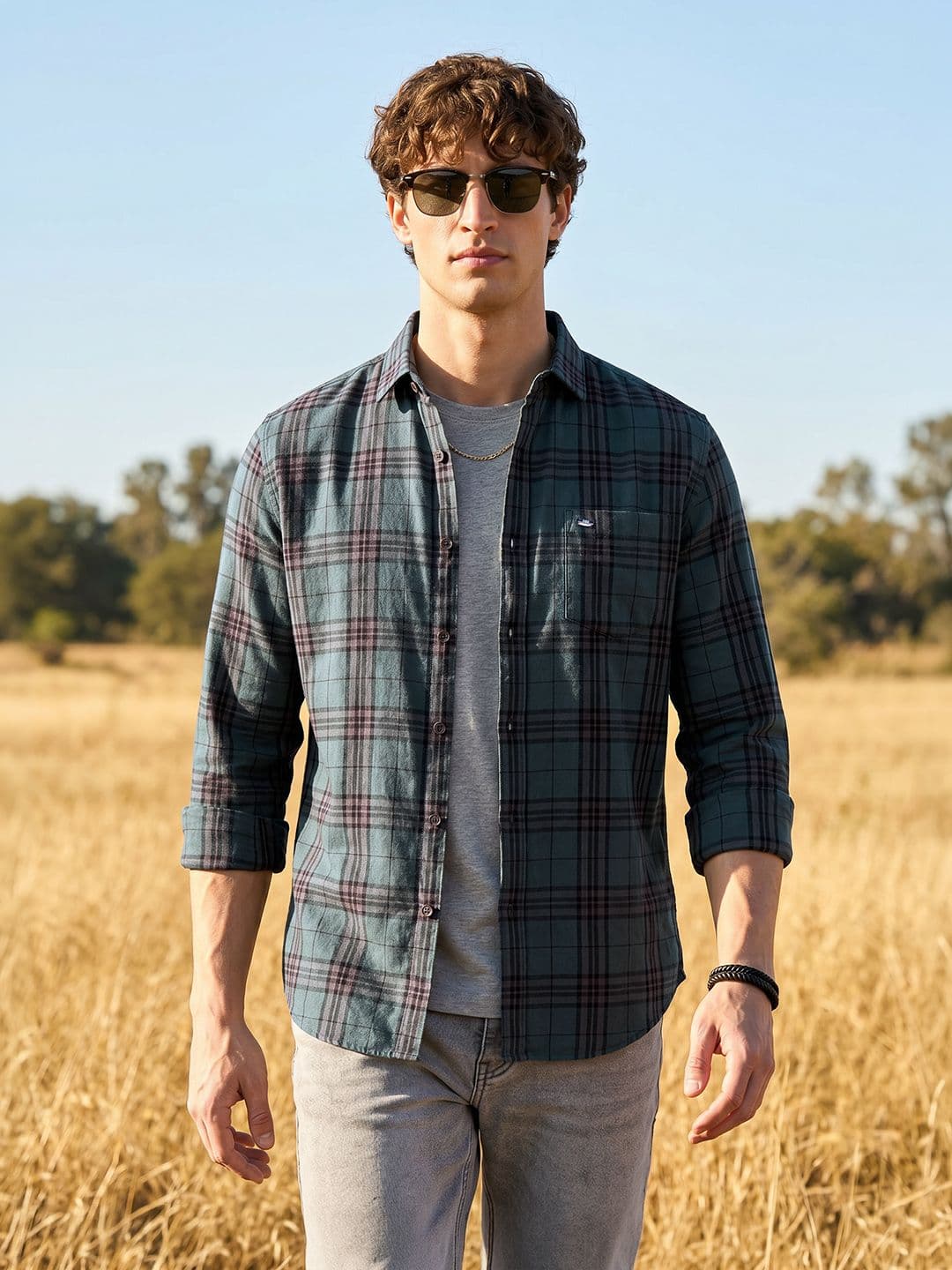 The Indian Garage Co Slim Fit Tartan Checks Opaque Twill Casual Shirt - view 1