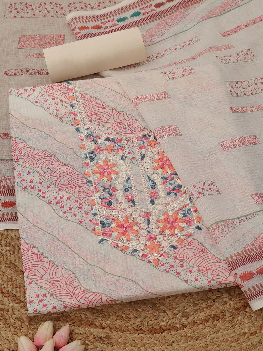 Soch Printed Linen Unstitched Dress Material - view 1