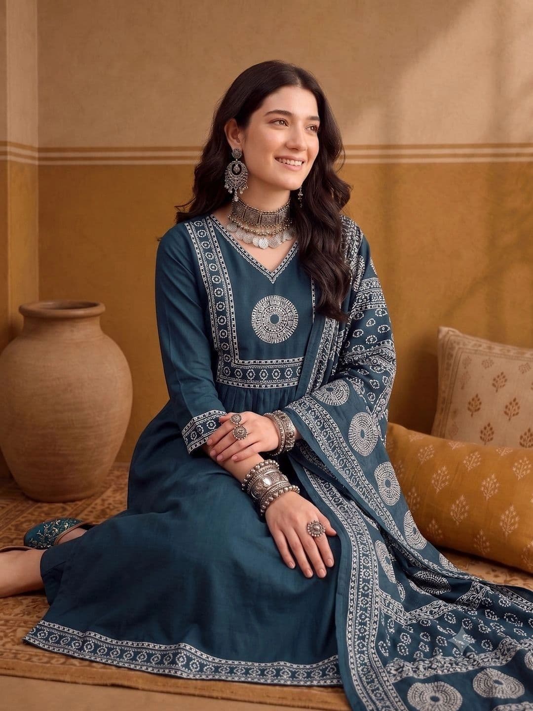 Anouk Women Ethnic Motifs Printed Regular Pure Cotton Kurta with Trousers & With Dupatta - view 1